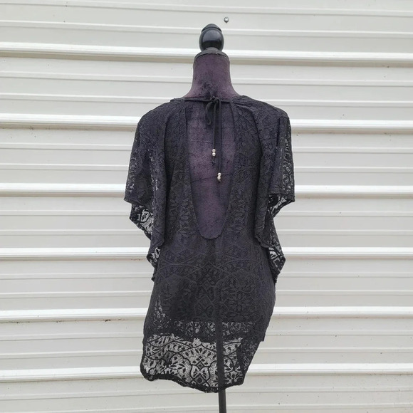 a.n.a Lace Swimsuit Cover-Up Dress Black Stretch Lace Open Back Tie Size S - Picture 5 of 8